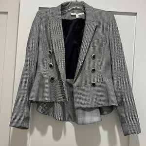 Veronica Beard black and white small checked peplum blazer